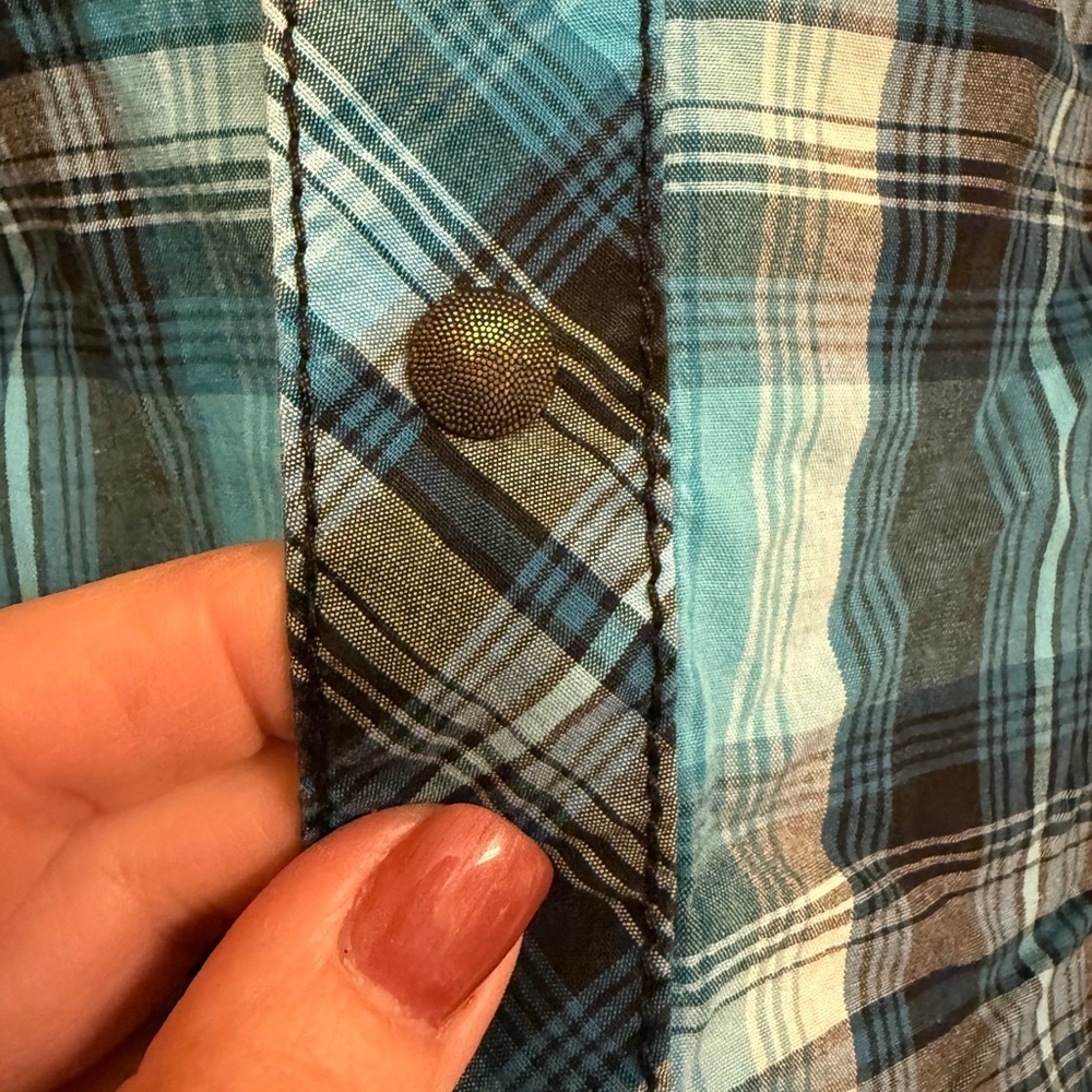Buckle Black Brand Teal Blue Plaid Men's Shirt Sz L slim
Fit snap buttons - Picture 6 of 12